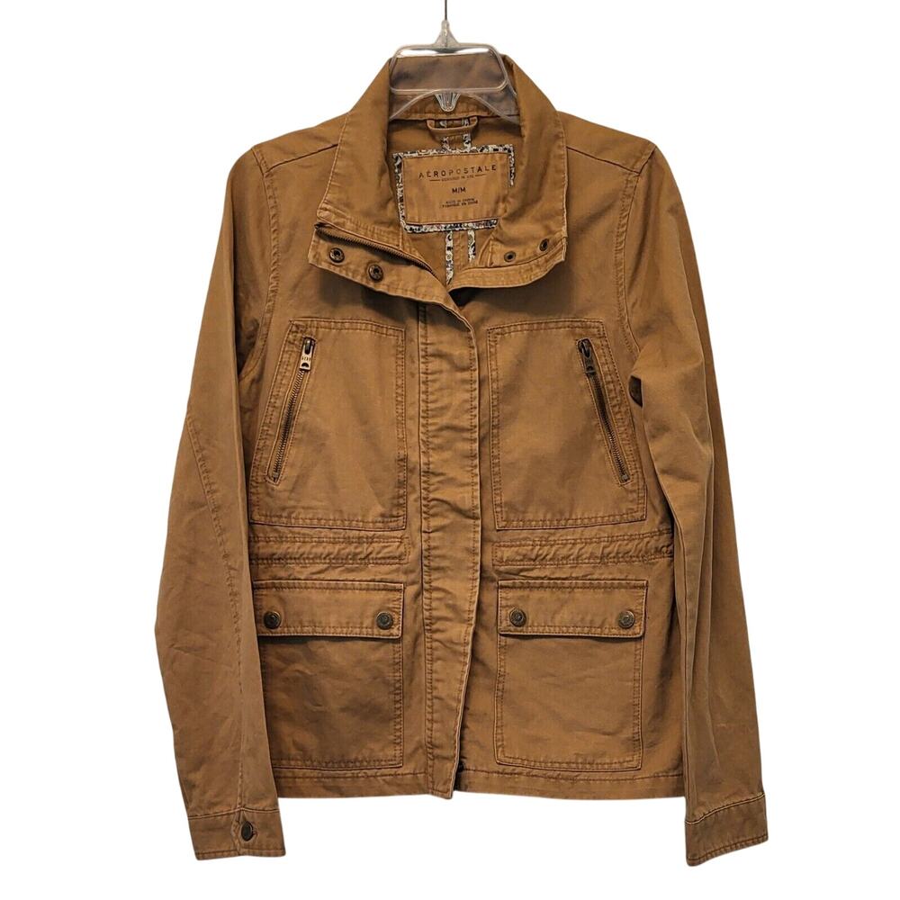 Aeropostale Womens Jacket Tan (Size M) Accented With Pockets, Zippers and Snaps